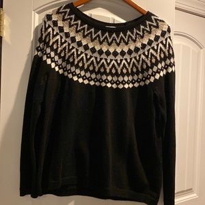 BNWOT JJILL Black Fairisle crew neck sweater, size medium